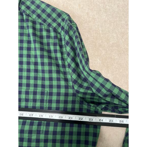 Lacoste Mens 44 Large Modern Fit Green & Navy Gingham Plaid Button Up L/S Shirt - Picture 4 of 11